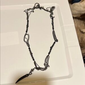 Stella & Dot Black Beaded Necklace with Horn Pendant